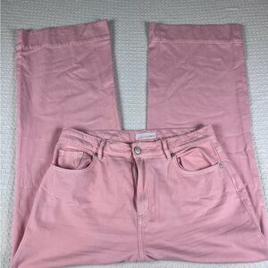 LOFT Women's Soft Pink high waisted wide leg Jeans